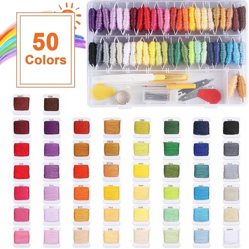مجموعة سلسلة سوار الصداقة، مجموعة خيط تطريز 50 لونًا لمجموعات صنع أساور الصداقة، مجموعة أدوات خيط الغرز المتقاطعة لتطريز سوار الصداقة، مع صندوق تخزين in Kuwait
