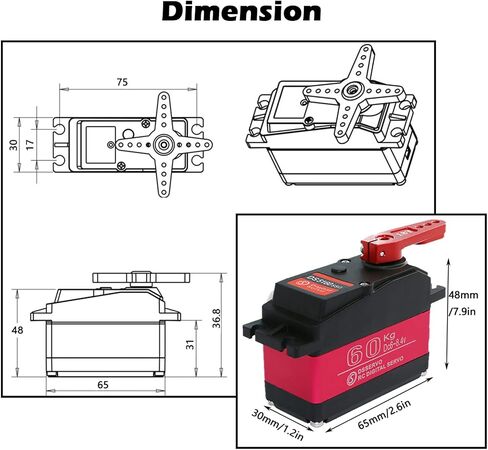 Wishiot DS5160SSG 60kg Servo Motor 180 Degree RC Car Digital Servo Large Torque High Speed Waterproof Servo Metal Gear with 18T Aluminum Servo Arm for Crawler Baja Cars Robotics DIY Projects in Saudi Arabia