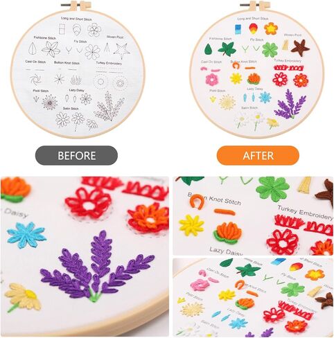 3 Sets Embroidery Kit for Beginners Adults Starter with 1Pcs A4 Stick and Stitch Embroidery Paper Sticker for Patterns Transfers,DIY Needlepoint Stitching Kits for Adults Crafts Learn to Embroider in Kuwait
