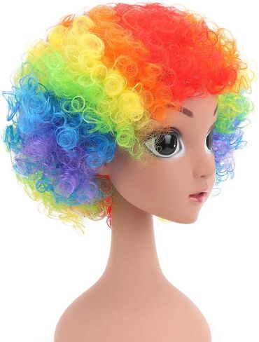 شعر مستعار أفرو مهرج صناعي ملون للأطفال من ستايلر - شعر مستعار زي مهرج متعدد الألوان لعيد الميلاد in Kuwait