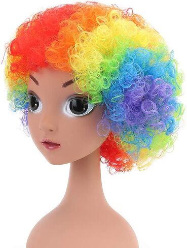 شعر مستعار أفرو مهرج صناعي ملون للأطفال من ستايلر - شعر مستعار زي مهرج متعدد الألوان لعيد الميلاد in Kuwait