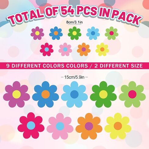 Whaline 54Pcs Flower Cut-Outs Back to School Colorful Flower Cutouts 2 Size Multicolor Floral Classroom Bulletin Board Decor with 100Pcs Glue Points for School DIY Craft Projects, 5.9in & 3.1in in Kuwait