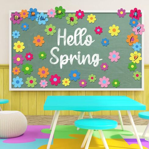 Whaline 54Pcs Flower Cut-Outs Back to School Colorful Flower Cutouts 2 Size Multicolor Floral Classroom Bulletin Board Decor with 100Pcs Glue Points for School DIY Craft Projects, 5.9in & 3.1in in Kuwait