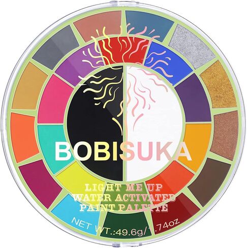 لوحة طلاء الوجه بوبيسوكا - 25 لونًا منشطًا بالماء - لوحة ألوان كبيرة باللون الأسود والأبيض الفاتح مي أب لحفلات الهالوين التنكرية in Kuwait