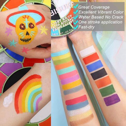 لوحة طلاء الوجه بوبيسوكا - 25 لونًا منشطًا بالماء - لوحة ألوان كبيرة باللون الأسود والأبيض الفاتح مي أب لحفلات الهالوين التنكرية in Kuwait