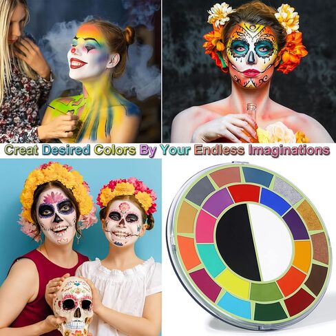 لوحة طلاء الوجه بوبيسوكا - 25 لونًا منشطًا بالماء - لوحة ألوان كبيرة باللون الأسود والأبيض الفاتح مي أب لحفلات الهالوين التنكرية in Kuwait