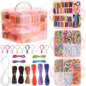 Peirich Bracelets Making Bead Kits, Includes 44 Colors Embroidery Floss with 3-Tier Organizer Storage Box, Over 4900 Beads for Friendship Bracelets, Jewelry Making Christmas Birthday Gift (Pink)
