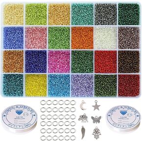 12/0 Glass Seed Beads About 15800pcs 24 Colors 2mm Loose Seed Beads Kit Bracelet Making Beads with 24-Grid Plastic Storage Box for Jewelry Making（24 Colors）