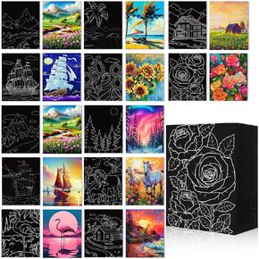 Qilery 12 Pcs Pre Drawn Canvas for Painting for Adults, 8 x 10 Inch Pre Printed Canvas for Painting Pre Stretched Canvas Paint and Sip Kit for Kids Student Artist Birthday Gift Paint Party Favor