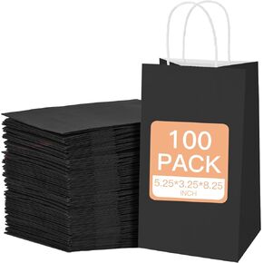 100 Pack Light Green Small Gift Bags with Handles Bulk, 5.25"x3.25"x8.25" Gift Paper Bags, Kraft Birthday Party Favors Grocery Retail Shopping Craft Bags Takeouts Business Bags (100pcs,Light Green )