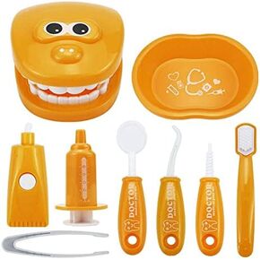 9PCS Plastic Simulation Dentist Play Set Medical Kit Pretend Toy for Kids Hygienic Habbit Cultivation Role Play Game for Children 6 Colors Simple OPP Bag Packaging (Mixed Color)
