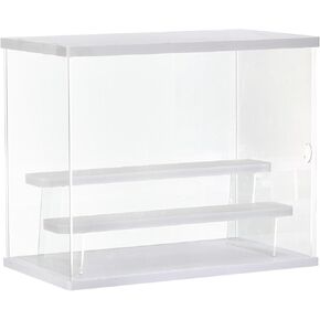 MECCANIXITY Clear Acrylic Display Case with LED Light 2 Tier Dustproof Showcase Assemble Cube Storage Boxes Stand for Collectibles, Action Figures (12.6x7.09x10.43) White in Saudi Arabia