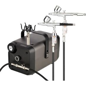Anesty AHPBox 2 Color Airbrush Compressor, Professional Airbrush Kit with 2 Air Brushes for Quick Color-change & Co-work, High Speed Cooling Fan for Long Running Gray in Kuwait