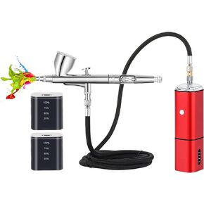 Casubaris Portable Mini Airbrush kit with Holder Stable for Both air Brush Pen and Rechargeable Airbrush Compressor with Replaceable Battery for Nail,Barber,Models,Art,Cake Decorations etc.