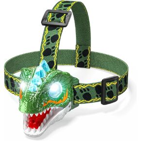 Aubllo Kids Headlamp - LED Dinosaur Headlamp with Adjustable Headband for Boys and Girls, 3 Lighting Modes - Perfect for Camping, Hiking, and Reading - Ages 3-12+