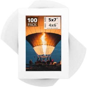 Mat Board Center, Pack of 50, 5x7 White Picture Mats with White Core for 4x6 Pictures