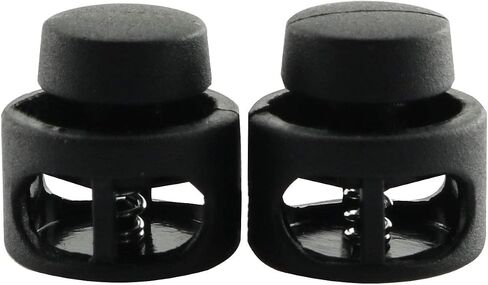 JCBIZ 60pcs Black and White Plastic Spring Cord Locks Round Button Ends Stop Slide Spring Double Hole Cord Fastener Lock for Backpacks, Clothes and Suitcases in Saudi Arabia
