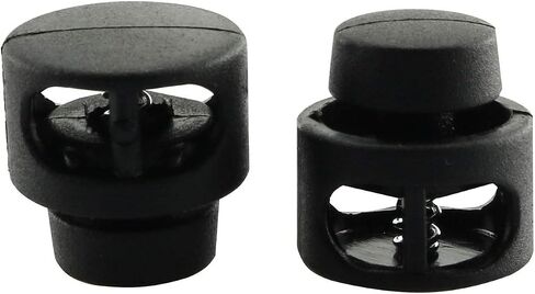JCBIZ 60pcs Black and White Plastic Spring Cord Locks Round Button Ends Stop Slide Spring Double Hole Cord Fastener Lock for Backpacks, Clothes and Suitcases in Saudi Arabia