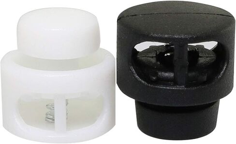 JCBIZ 60pcs Black and White Plastic Spring Cord Locks Round Button Ends Stop Slide Spring Double Hole Cord Fastener Lock for Backpacks, Clothes and Suitcases in Saudi Arabia