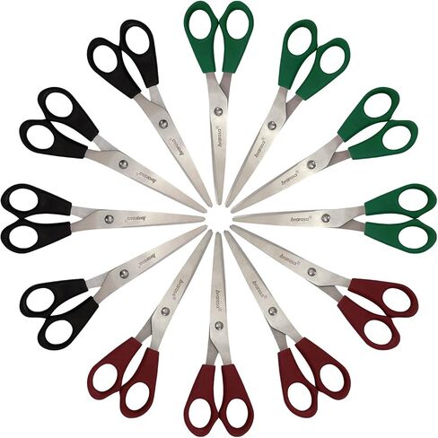 مقص أمان بلا حافة من أفاروسا للأطفال ومدرسة الصف المدرسي والأطفال ومقص أمان غير حاد للفصول الدراسية ولوازم الحرف اليدوية والفنون المدرسية، 15.24 سم، ألوان متنوعة، عبوة من 12 قطعة. in Kuwait