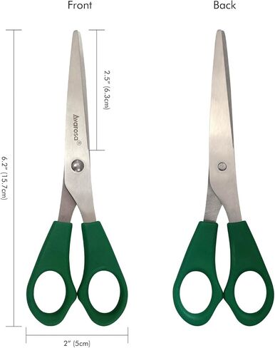 مقص أمان بلا حافة من أفاروسا للأطفال ومدرسة الصف المدرسي والأطفال ومقص أمان غير حاد للفصول الدراسية ولوازم الحرف اليدوية والفنون المدرسية، 15.24 سم، ألوان متنوعة، عبوة من 12 قطعة. in Kuwait