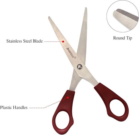 مقص أمان بلا حافة من أفاروسا للأطفال ومدرسة الصف المدرسي والأطفال ومقص أمان غير حاد للفصول الدراسية ولوازم الحرف اليدوية والفنون المدرسية، 15.24 سم، ألوان متنوعة، عبوة من 12 قطعة. in Kuwait