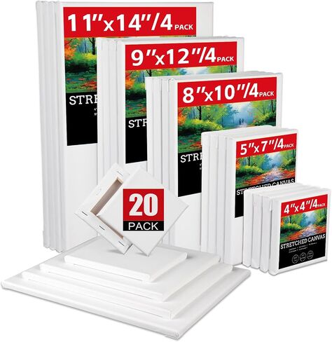 20 Pack Stretched Canvases-4Packs of 4x4,5x7,8x10,9x12,11x14 in Kuwait