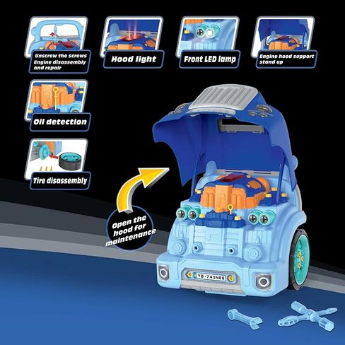 Motor Car Engine Workshop - Blue - Take Apart & Rebuild Mechanical Toy, Battery-Powered, Lights & Sound Effects, Kids Ages 3+ in Kuwait
