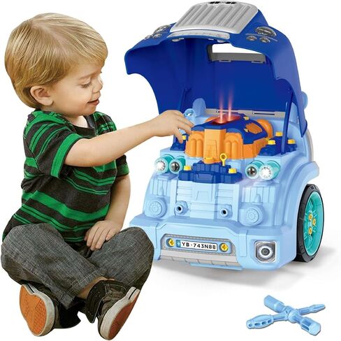 Motor Car Engine Workshop - Blue - Take Apart & Rebuild Mechanical Toy, Battery-Powered, Lights & Sound Effects, Kids Ages 3+ in Kuwait