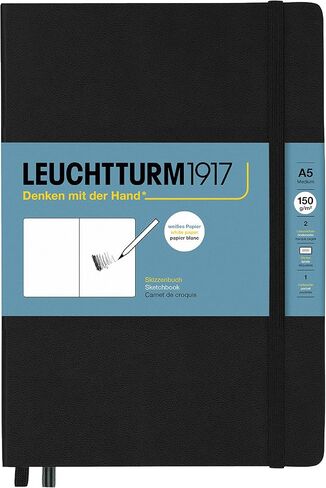 Leuchtturm1917 - كراسة رسم متوسطة الحجم بحجم A5 (أسود) - 112 صفحة من ورق 150 جم/م² in Kuwait