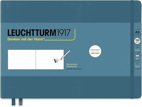 Leuchtturm1917 - كراسة رسم متوسطة الحجم بحجم A5 (أسود) - 112 صفحة من ورق 150 جم/م² in Kuwait