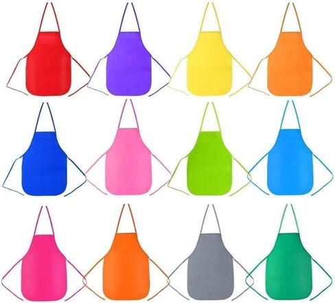 12 قطعة من مآزر الرسم للأطفال، 12 لونًا من مآزر قماش الفنانين الأطفال غير المنسوجة للاستعمال مرة واحدة وقابلة للتعديل للمطبخ والفصول الدراسية والمناسبات المجتمعية والحرف اليدوية ونشاط الرسم الفني in Kuwait