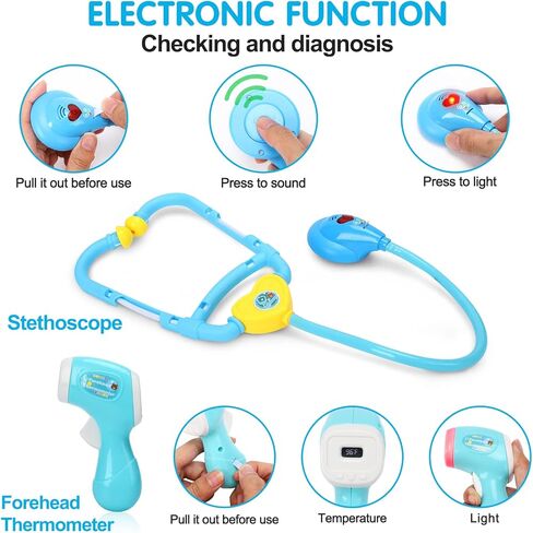 مجموعة أدوات الطبيب للأطفال، مجموعة لعب طبيب للأطفال مكونة من 31 قطعة مع زي لعب الأدوار وحقيبة حمل، مجموعة طبيب تظاهر للأطفال الصغار، هدية عيد ميلاد للفتيات بعمر 3 4 5 6 سنوات in Kuwait