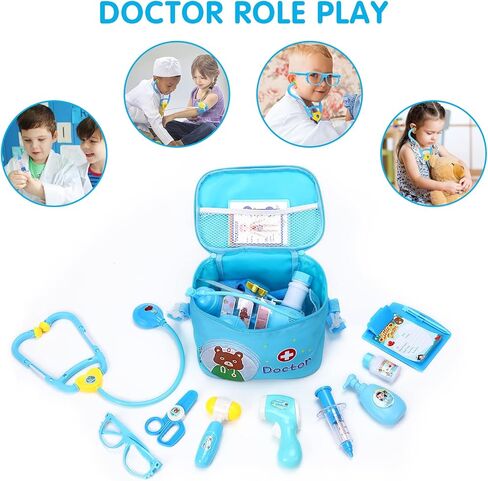 مجموعة أدوات الطبيب للأطفال، مجموعة لعب طبيب للأطفال مكونة من 31 قطعة مع زي لعب الأدوار وحقيبة حمل، مجموعة طبيب تظاهر للأطفال الصغار، هدية عيد ميلاد للفتيات بعمر 3 4 5 6 سنوات in Kuwait