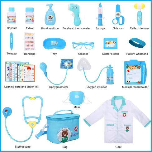 مجموعة أدوات الطبيب للأطفال، مجموعة لعب طبيب للأطفال مكونة من 31 قطعة مع زي لعب الأدوار وحقيبة حمل، مجموعة طبيب تظاهر للأطفال الصغار، هدية عيد ميلاد للفتيات بعمر 3 4 5 6 سنوات in Kuwait