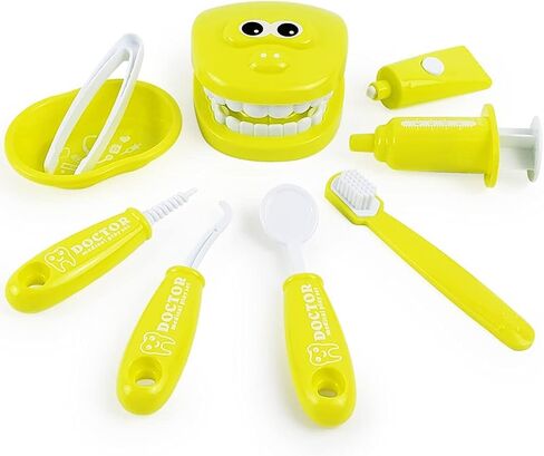 9PCS Plastic Simulation Dentist Play Set Medical Kit Pretend Toy for Kids Hygienic Habbit Cultivation Role Play Game for Children 6 Colors Simple OPP Bag Packaging (Mixed Color) in Kuwait
