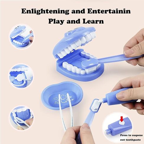 9PCS Plastic Simulation Dentist Play Set Medical Kit Pretend Toy for Kids Hygienic Habbit Cultivation Role Play Game for Children 6 Colors Simple OPP Bag Packaging (Mixed Color) in Kuwait