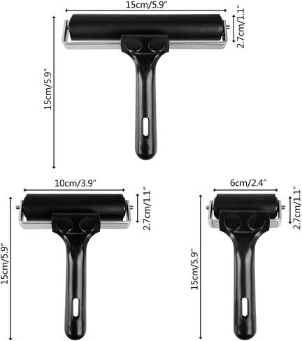 مجموعة من 3 قطع من جدائل مطاطية ناعمة ذات بكرة من المطاط لصناعة الطباعة، أدوات تغليف بالضغط بالضغط على قوالب طلاء الحبر، تطبيق لاصق (6 سم، 10 سم، 15 سم) in Kuwait