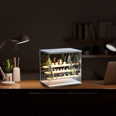 حافظة عرض من الأكريليك الشفاف من MECCANIXITY مع ضوء LED بطبقتين من صناديق التخزين المكعبة لتجميع المقتنيات وشخصيات الحركة (12.6x7.09x10.43) باللون الأبيض in Saudi Arabia