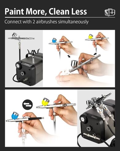 Anesty AHPBox 2 Color Airbrush Compressor, Professional Airbrush Kit with 2 Air Brushes for Quick Color-change & Co-work, High Speed Cooling Fan for Long Running Gray in Kuwait