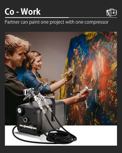 Anesty AHPBox 2 Color Airbrush Compressor, Professional Airbrush Kit with 2 Air Brushes for Quick Color-change & Co-work, High Speed Cooling Fan for Long Running Gray in Kuwait