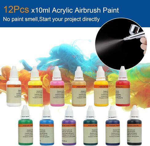 سبيد تول مجموعة فرشاة هوائية مع طلاء من الاكريليك، مجموعة فرش هوائية كاملة مع 12 قطعة × 10 مل، مجموعة الوان من الاكريليك للفنانين والمبتدئين والطلاب in Kuwait