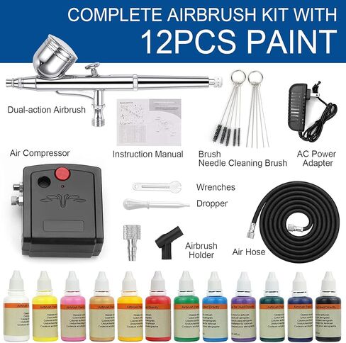 سبيد تول مجموعة فرشاة هوائية مع طلاء من الاكريليك، مجموعة فرش هوائية كاملة مع 12 قطعة × 10 مل، مجموعة الوان من الاكريليك للفنانين والمبتدئين والطلاب in Kuwait