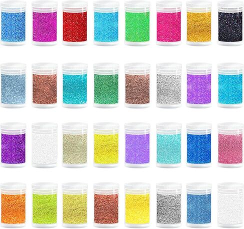32 Jars Fine Glitter for Nails, Glitter Powder for Resin Art, Ultra Fine Glitter Set for Tumblers, Nail Art, Cosmetic, Slime, Scrapbook in Kuwait