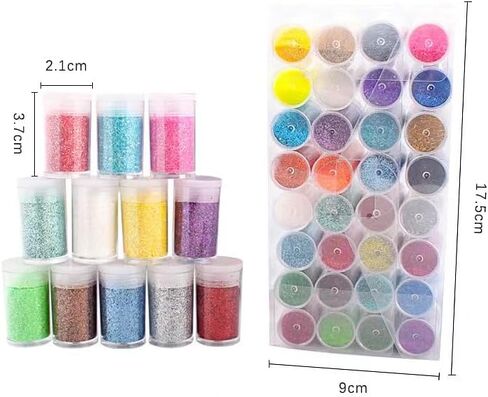 32 Jars Fine Glitter for Nails, Glitter Powder for Resin Art, Ultra Fine Glitter Set for Tumblers, Nail Art, Cosmetic, Slime, Scrapbook in Kuwait