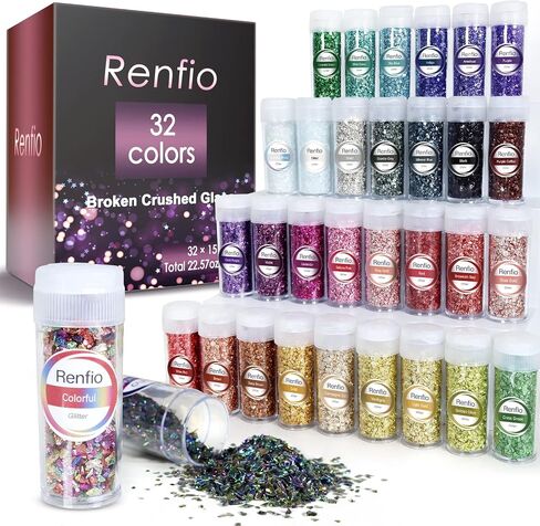 Renfio Broken Crushed Glass Glitter Shards 2-4mm Irregular Small Metallic in Kuwait