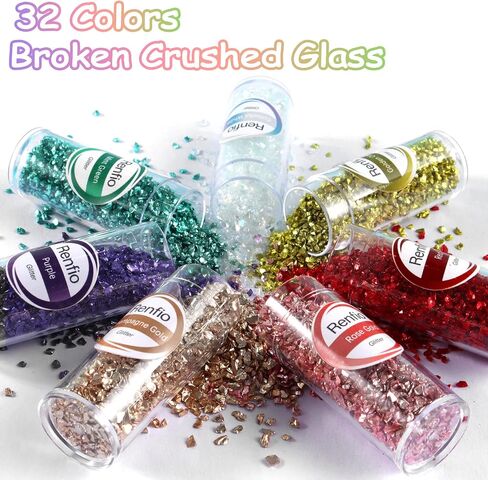 Renfio Broken Crushed Glass Glitter Shards 2-4mm Irregular Small Metallic in Kuwait