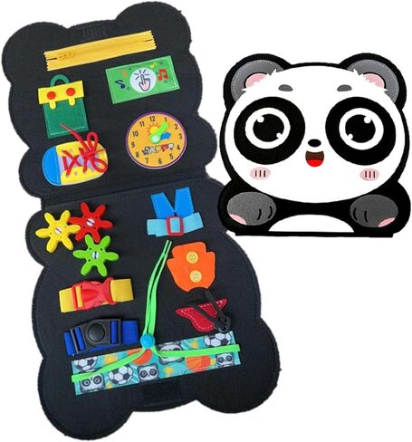 كتاب الأنشطة الهادئة من VMLCtoys Panda، 12 مهارات أساسية. كتاب مشغول للأطفال الصغار، لعبة حسية للأطفال الصغار. تنمية المهارات الحركية والمعرفية والحسية. كتاب السيارة المزدحمة مثالي للسفر in Kuwait