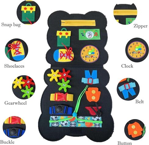 كتاب الأنشطة الهادئة من VMLCtoys Panda، 12 مهارات أساسية. كتاب مشغول للأطفال الصغار، لعبة حسية للأطفال الصغار. تنمية المهارات الحركية والمعرفية والحسية. كتاب السيارة المزدحمة مثالي للسفر in Kuwait