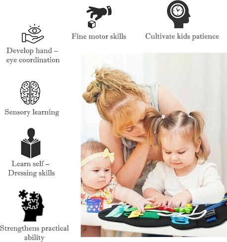 كتاب الأنشطة الهادئة من VMLCtoys Panda، 12 مهارات أساسية. كتاب مشغول للأطفال الصغار، لعبة حسية للأطفال الصغار. تنمية المهارات الحركية والمعرفية والحسية. كتاب السيارة المزدحمة مثالي للسفر in Kuwait